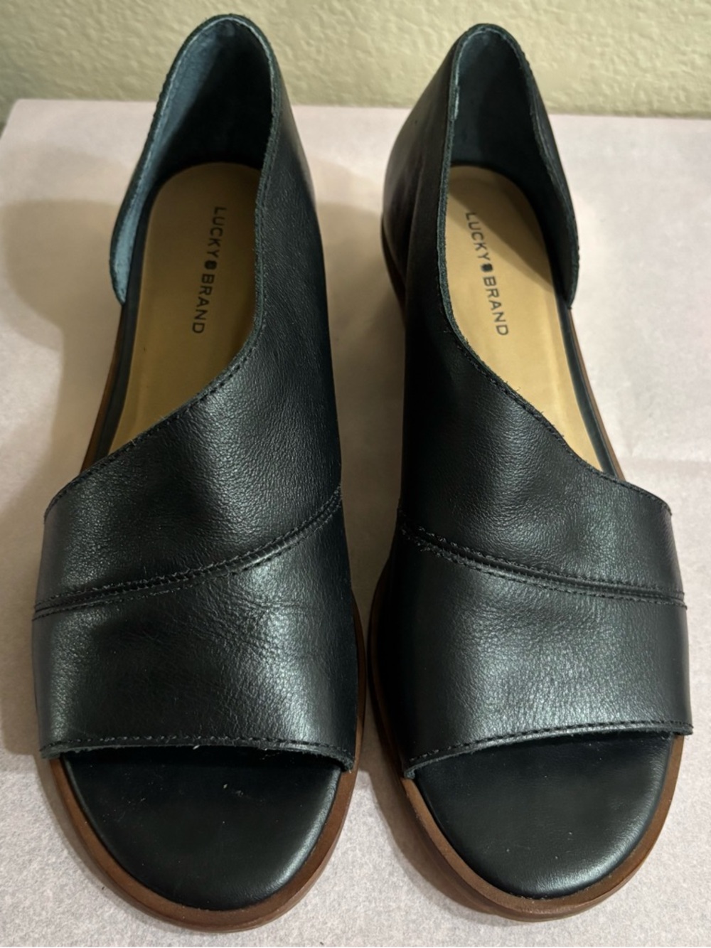 Lucky Brand Black Leather Peep Toe Mules